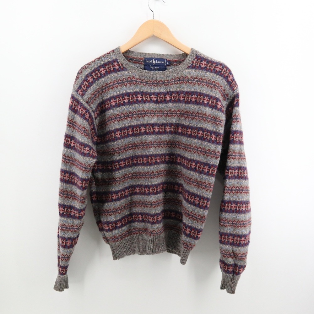 Ralph Lauren Sweater Medium Fair Isle Vintage 90s Wool Knit Crewneck